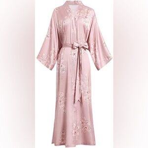 Blush Pink Long Soft Lightweight Silky Japanese Kimono Robe for Women